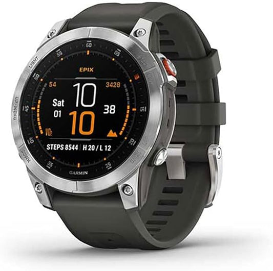 Garmin - Epix- Montre GPS Multisport connectée avec écran AMOLED - Acier, Silver avec bracelet gris - Boitier 47 mm